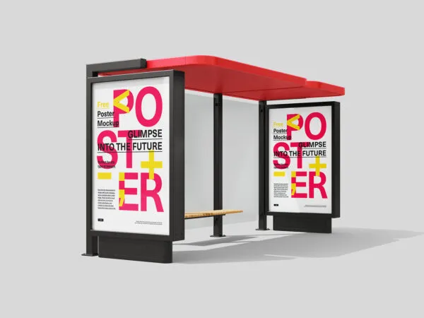 2 Perspective Bus Stop with Citylight Mockups From Back and Front 1