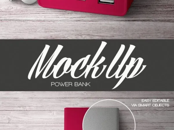 2 Power Bank Mockups with Charging Cable on the Side 1