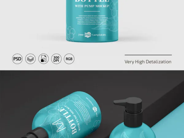 2 Pump Dispenser Bottle Mockups in Front and Overhead Views 1