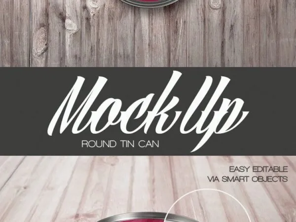 2 Round Tin Can Mockups with Wooden Background 1