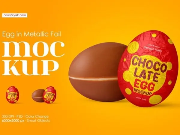 2 Shots of Chocolate Egg in Metallic Foil Mockup 1