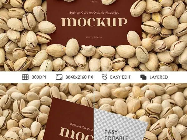 2 Showcases of Business Card Mockup on Pistachios 1