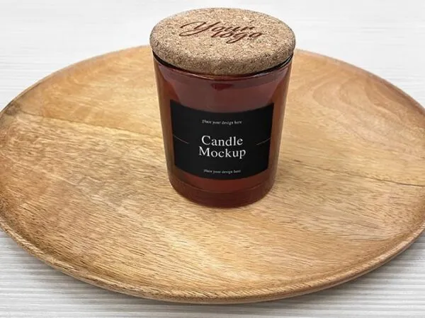 2 Showcases of Candle Jar Mockup in Wooden Plate 1