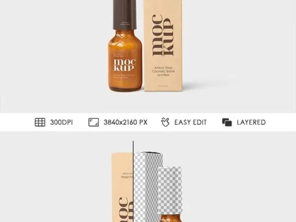 2 Sights of Amber Glass Cosmetic Bottle Mockup 1