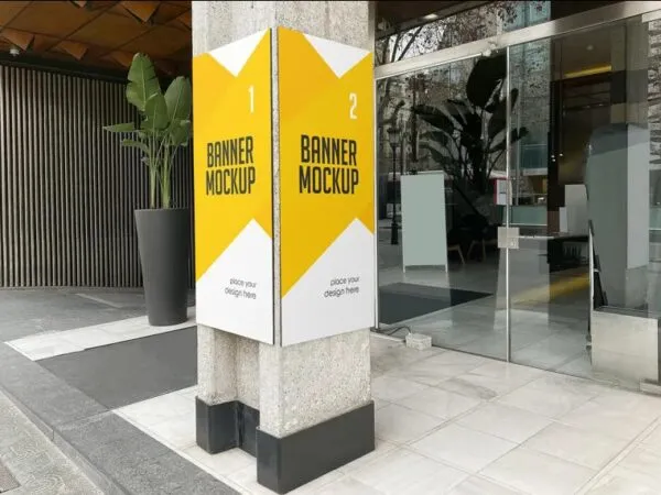 2 Sights of Banner Advertising Mockup on Cement Pole 1