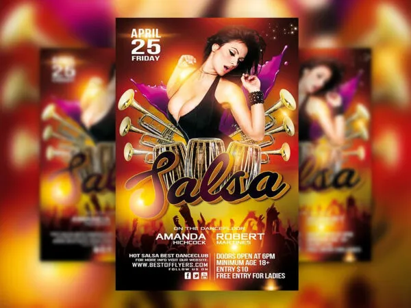 2 Sparkly Salsa Party Flyer and Facebook Cover Templates 1