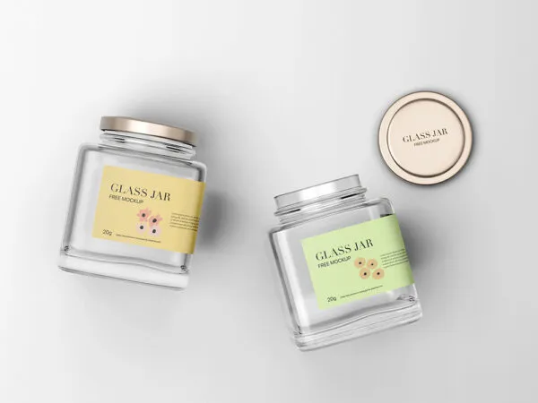 2 Square Glass Jars Mockup in Top View 1