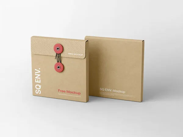 2 Square String Envelopes Mockup in Perspective View 1