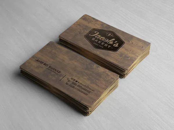 2 Stacks of Wooden Business Cards Mockup 1