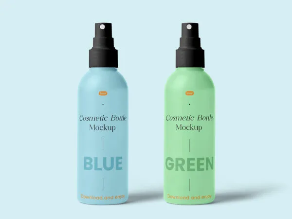 2 Standing Cosmetic Spray Bottles Mockup in Front View 1