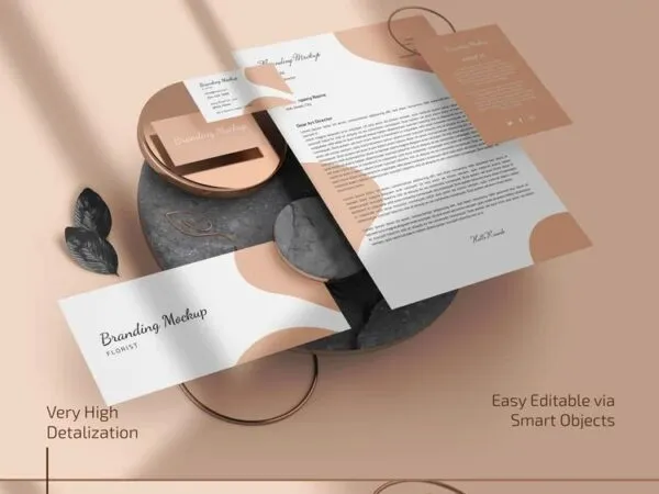 2 Stationery Branding Mockups in Top and Perspective Views 1