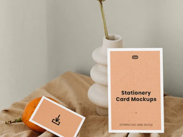 2 Stationery Eco Cards Mockup in Front View with Vase 1