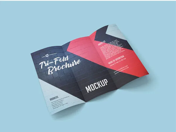 2 Tri Fold Brochure Mockups Laid at the 34 Angle View 1