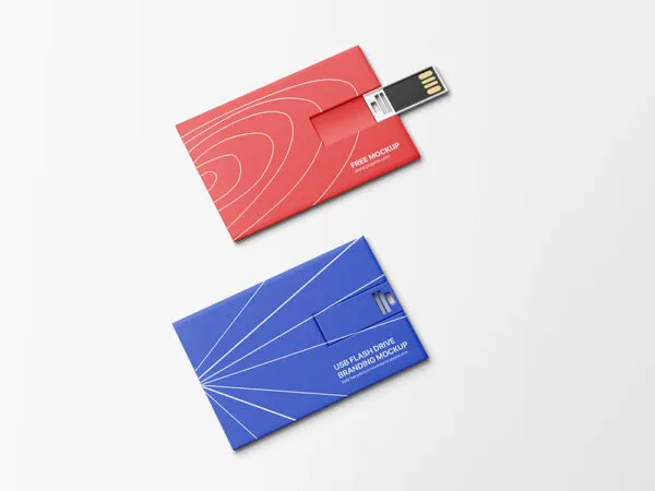 2 USB Flash Drives Mockup in Perspective View 1