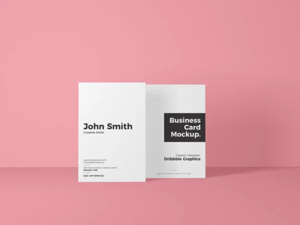 2 Vertical Business Cards Mockup Standing in Front View 1