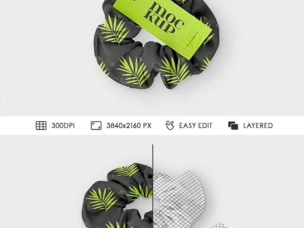 2 View of Hair Scrunchie Mockups with Label 1
