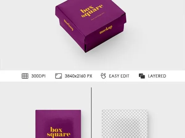 2 Views of Square Paper Box Mockup 1