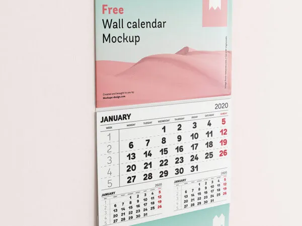 2 Wall Calendar Mockups in Front and Perspective View 1