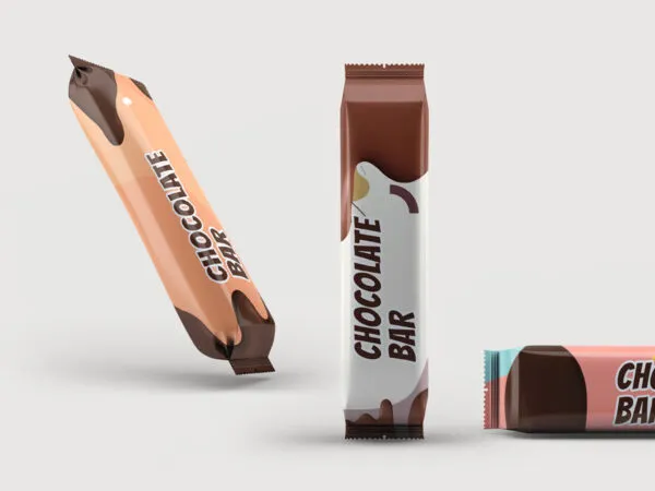 3 Angles of a CandyChocolate Bar packaging Mockup 1