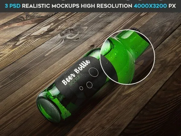 3 Beer Bottle Mockups on Wooden Floor in Different Views 1
