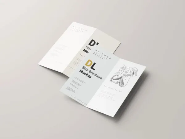 3 Bi Fold DL Brochures Mockups in Perspective Sight 1
