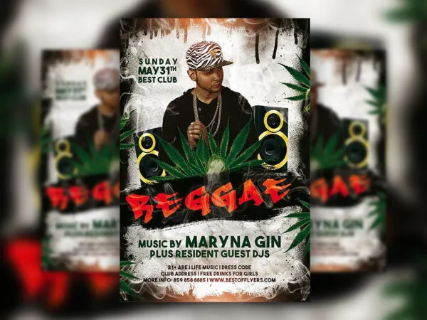 3 Border Reggae Party Flyer Poster and Facebook Cover Templates 1