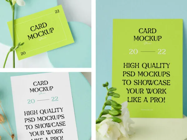 3 Card Mockups with Circle Boxes in Perspective and Front Views 1