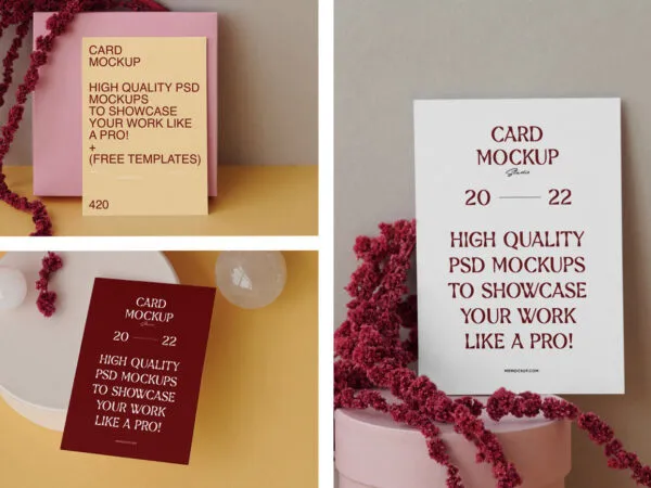 3 Cards Mockup with Decorations in Varied Views 1