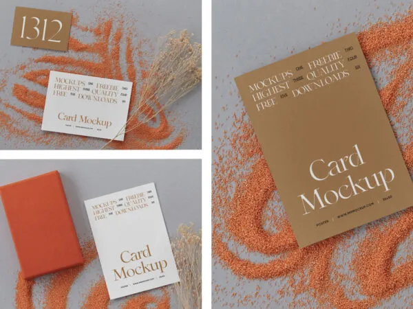 3 Cards Mockups with Twig in Perspective Views 1
