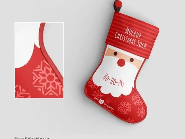 3 Christmas Sock Mockups Hung or Laid Down on Floor 1