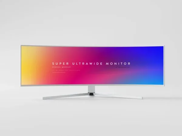 3 Curved Ultrawide Monitor Mockups in Various Shots 1
