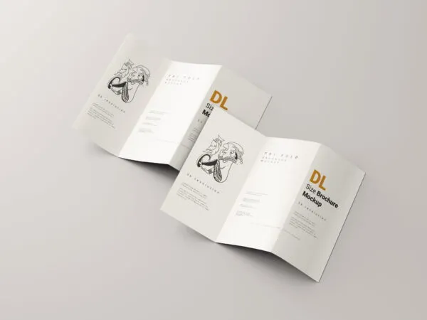 3 DL Size Tri Fold Brochures Mockups in Varied Views 1