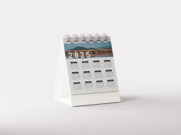 3 Desk Calendar Mockups in Front and Perspective Sights 1