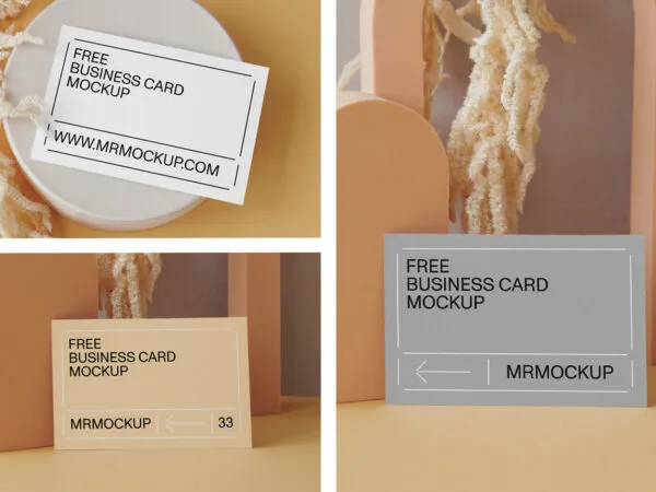 3 Different Shots of Business Cards Mockup with Paper Figures 1