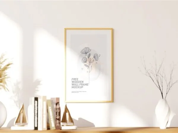 3 Different Shots of Wooden Wall Frame Mockup 1