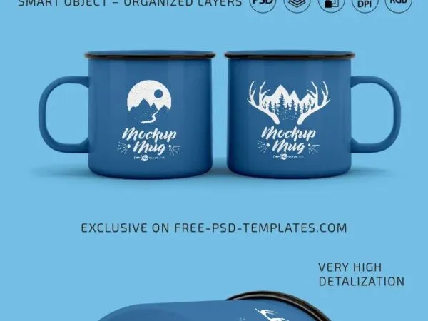 3 Enamel Mug Mockups in Different Views and Positions 1