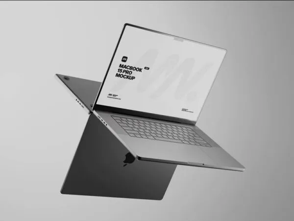3 Floating MacBook Pro Mockups Against Mirror 1