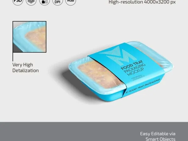 3 Food Tray Packaging Mockups in Different Shots 1