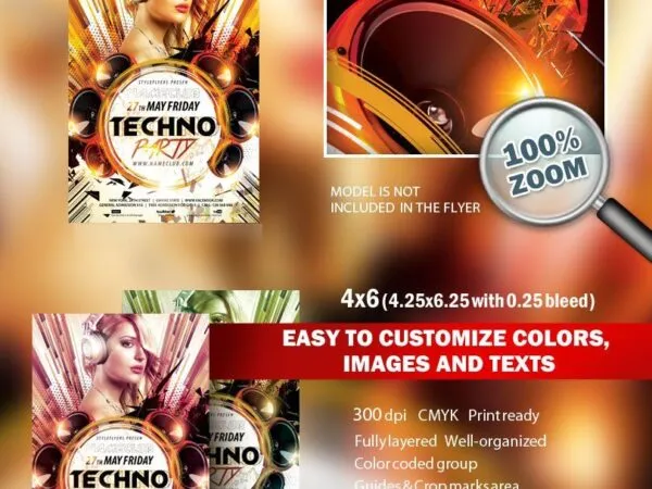 3 Futuristic 3D Night Party Flyer Templates in Different Colors 1