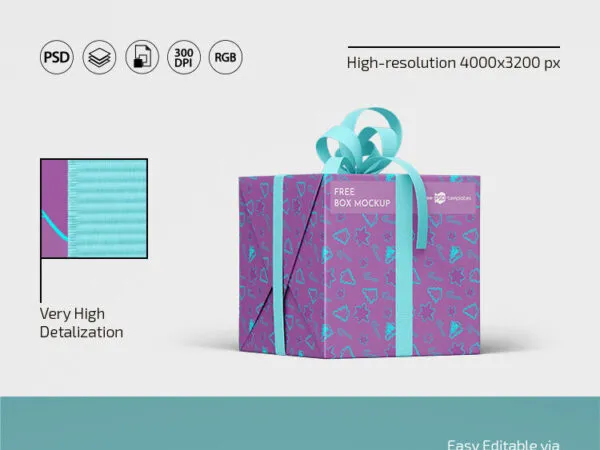 3 Gift Box with Ribbon Mockups in Different Views 1