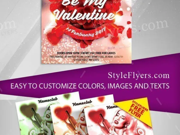 3 Glittering Valentines Day Party Flyers Templates 1