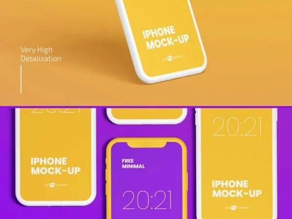 3 Grid Style Mockups of iPhone Smartphones in Different Views 1
