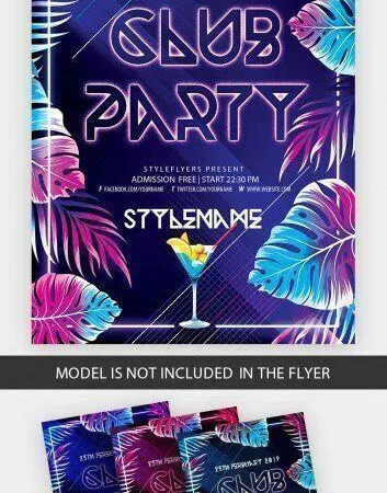 3 Illustrated Tropical Frame Style Night Party Flyer Templates 1