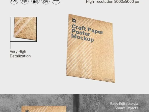 3 Kraft Paper Poster Mockups in Different Views 1