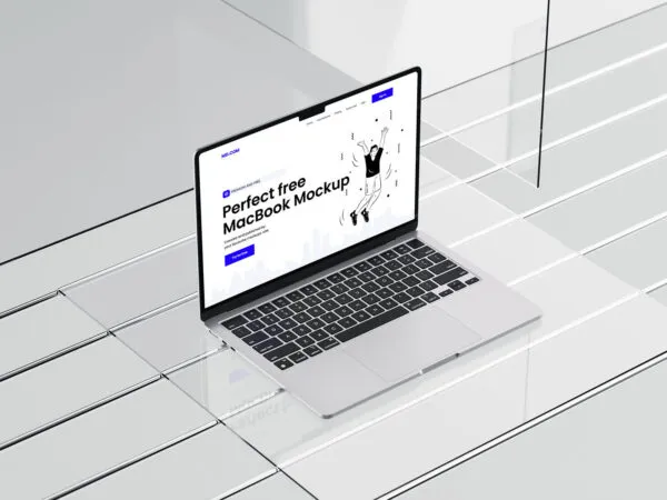 3 MacBook Mockups on Glass 1