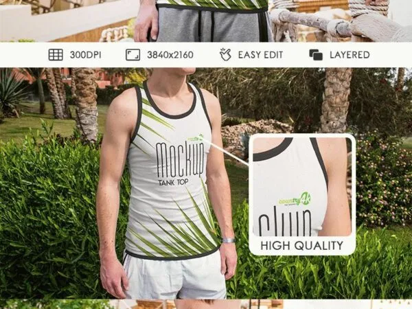 3 Male Tank Top Mockups in Different Shots 1