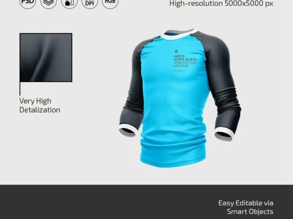 3 Mens Stretch Long Sleeve Top Mockups in Various Views 1
