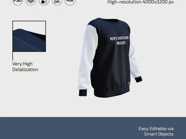 3 Mens Sweatshirt Mockups in Front Back and 34 Views 1