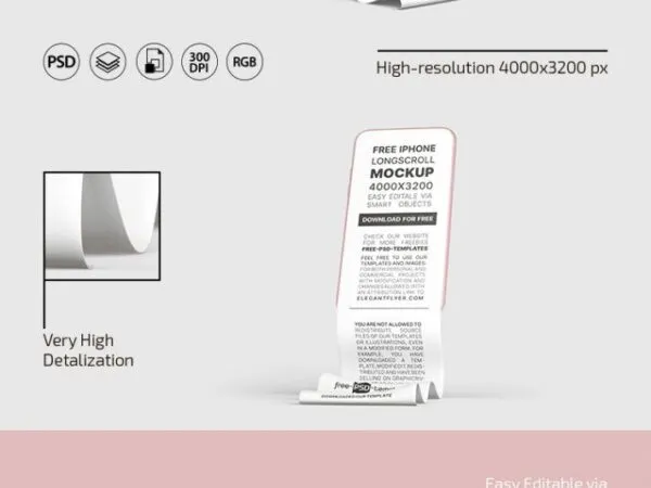 3 Minimal Phone Long Scroll Mockups in Different Views 1