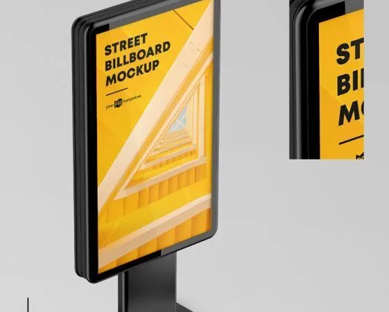 3 Minimalistic Mockups Featuring Street Billboard Stand in Different Views 1